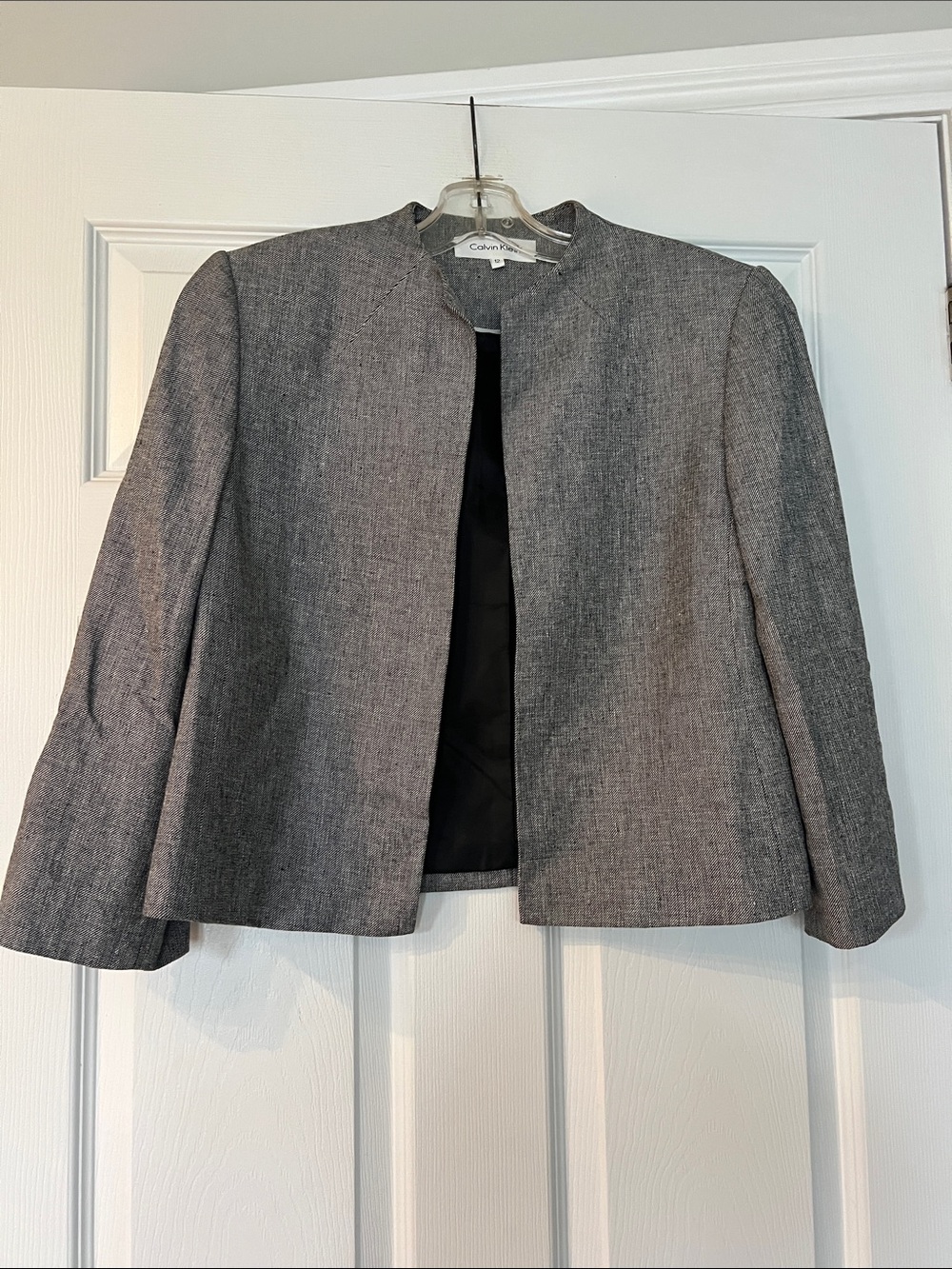 Calvin Klein Women's Heather Gray Collarless Cropped Blazer